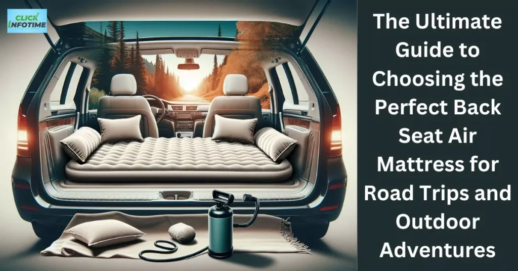 a car with a back seat air mattress and a hose